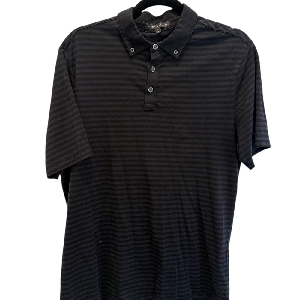 Robert Barakett Black Striped Button-Down Collar Polo